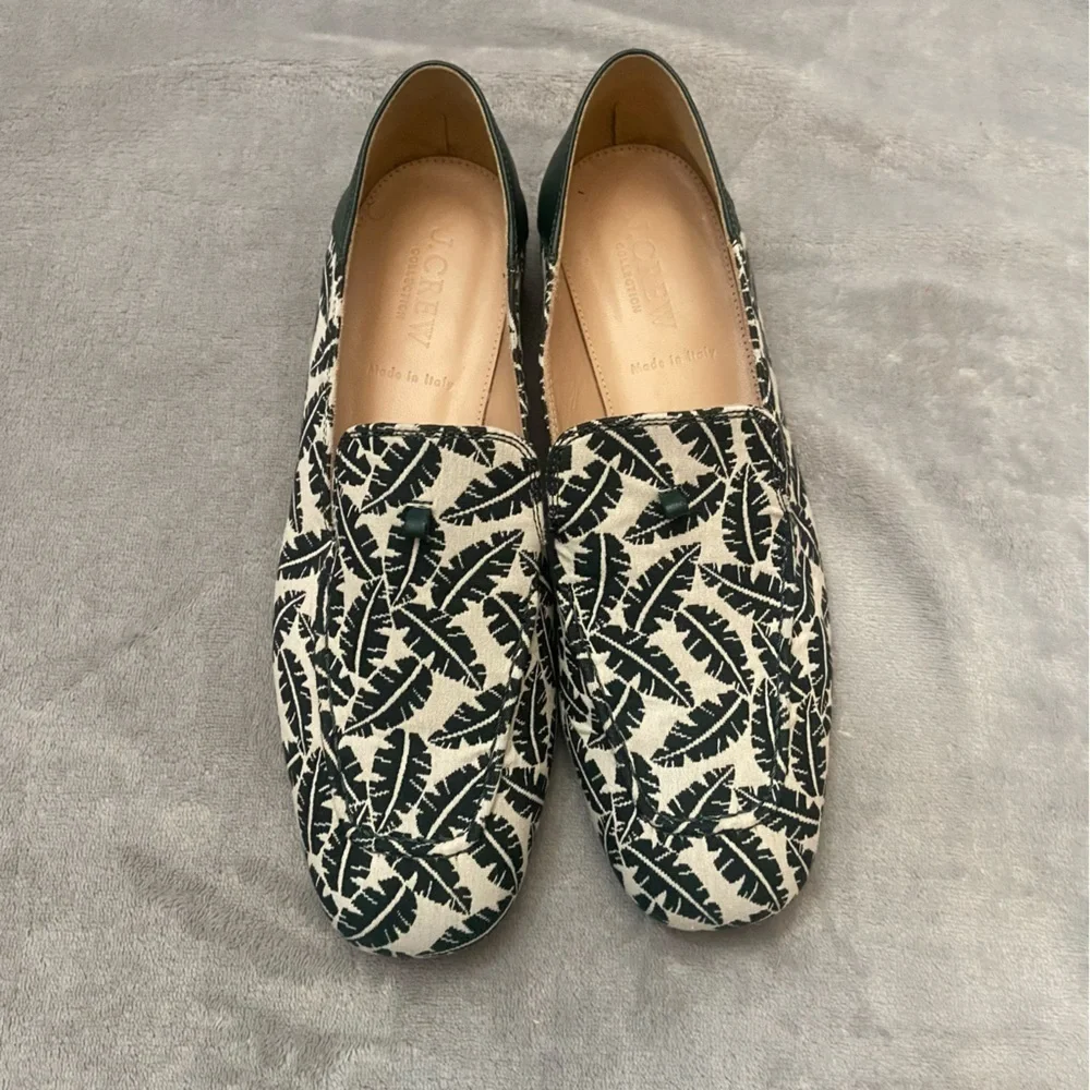 J. Crew Women's Cream Green Banana Leaf Print Loafers